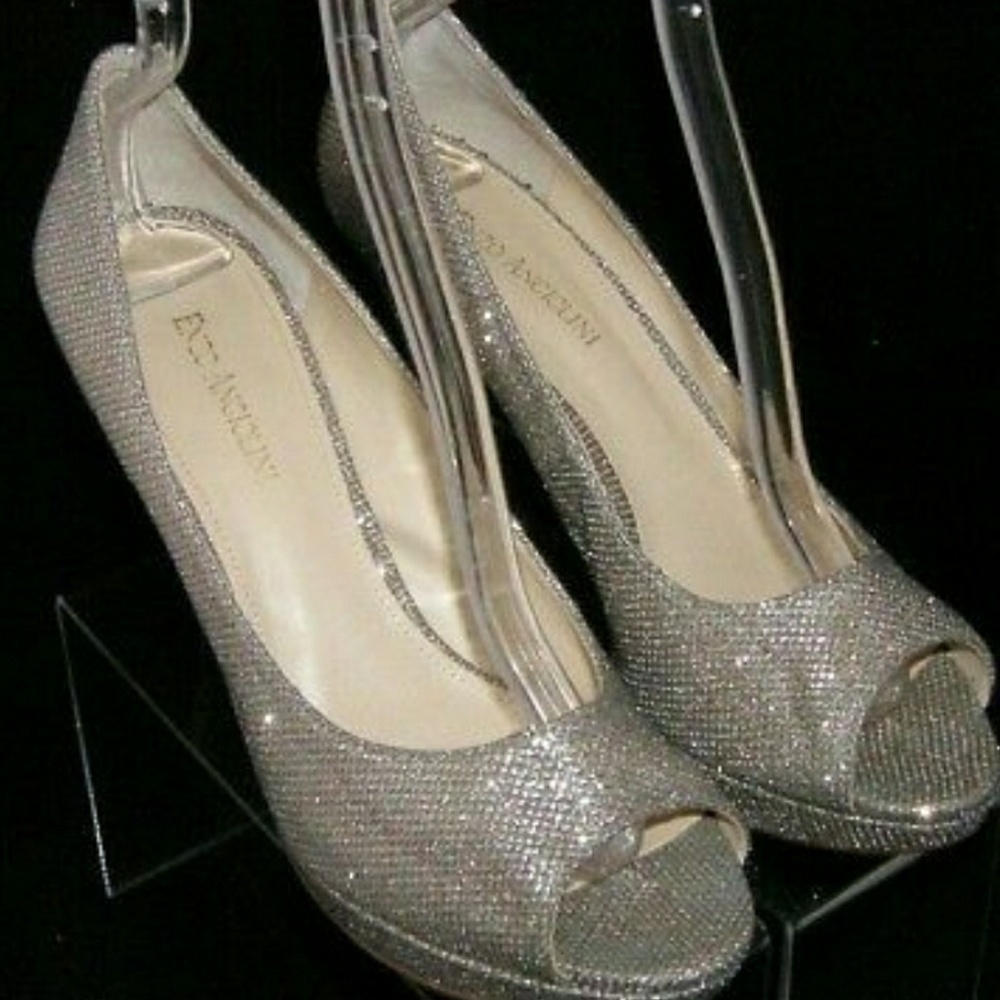 Enzo Angiolini silver sparkle peep toe platform